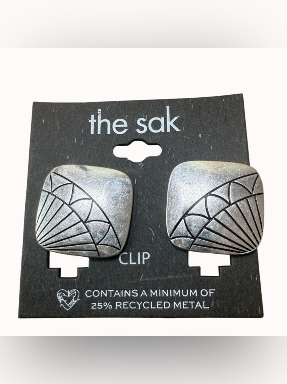 The Sak Clip-On Earrings With Recycled Metal Design Art Deco Style Silver Finish